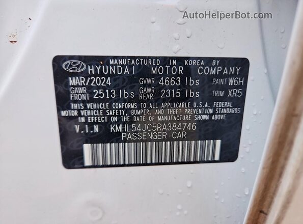 KMHL54JC5RA384746 2024 HYUNDAI SONATA White Вид наклейки з VIN-кодом