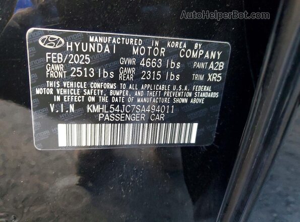 KMHL54JC7SA494011 2025 HYUNDAI SONATA Black Widok naklejki z numerem VIN