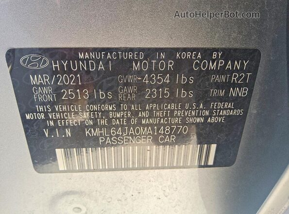 KMHL64JA0MA148770 2021 HYUNDAI SONATA Silver Vista del compartimento del motor