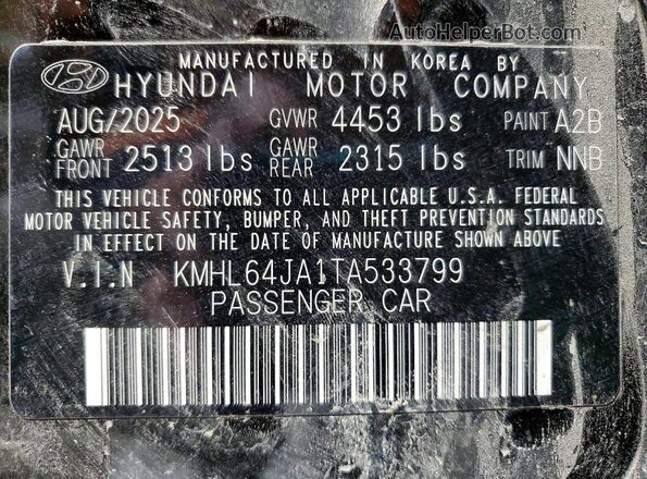 KMHL64JA1TA533799 2026 HYUNDAI SONATA Black Widok naklejki z numerem VIN