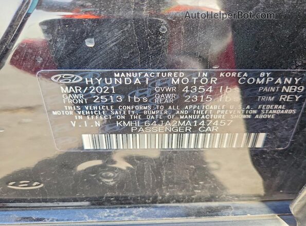 KMHL64JA2MA147457 2021 HYUNDAI SONATA Black Вид наклейки з VIN-кодом