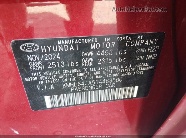 KMHL64JA5SA463500 2025 HYUNDAI SONATA Red Engine compartment view