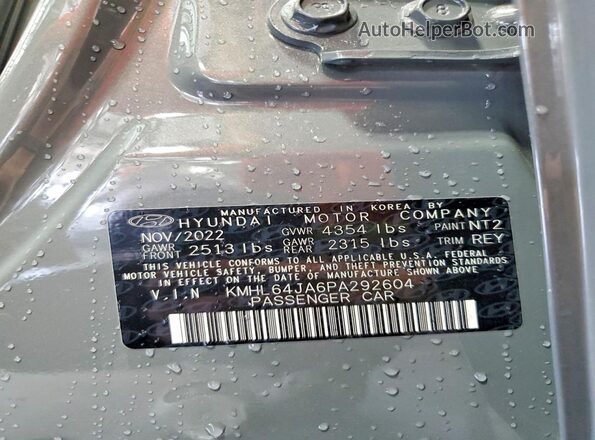 KMHL64JA6PA292604 2023 HYUNDAI SONATA Gray Widok naklejki z numerem VIN