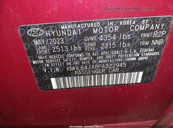 KMHL64JA8PA322945 2023 HYUNDAI SONATA Красный Вид подкапотного пространства