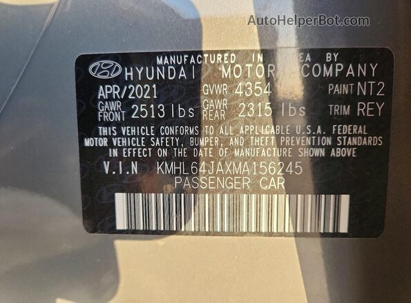 KMHL64JAXMA156245 2021 HYUNDAI SONATA Gray Вид підкапотного простору