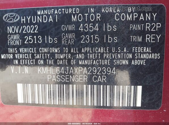 KMHL64JAXPA292394 2023 HYUNDAI SONATA Burgundy Widok komory silnika