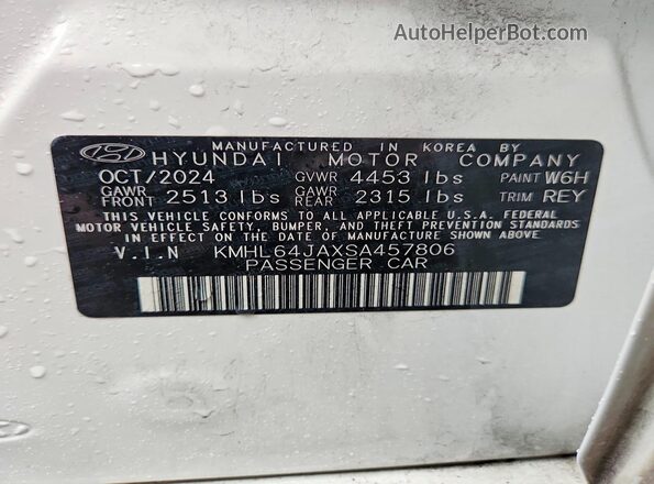 KMHL64JAXSA457806 2025 HYUNDAI SONATA Белый Вид наклейки с VIN-кодом