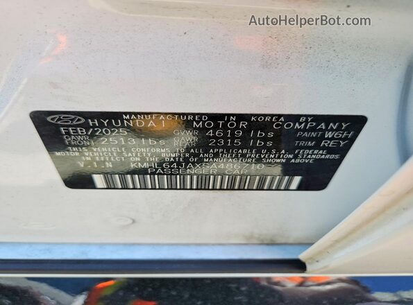 KMHL64JAXSA486710 2025 HYUNDAI SONATA White Вид підкапотного простору