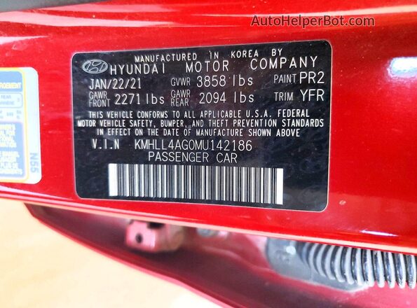 KMHLL4AG0MU142186 2021 HYUNDAI ELANTRA Red Շարժիչի բաժամունքի տեսք