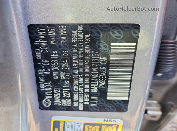 KMHLL4AG1MU213167 2021 HYUNDAI ELANTRA Серый Вид подкапотного пространства