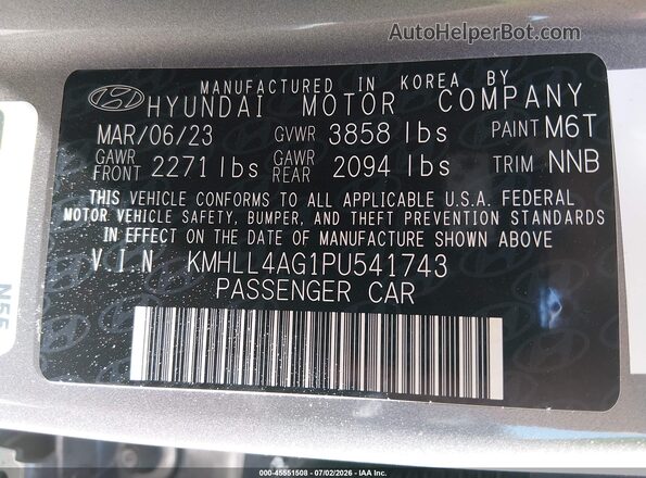 KMHLL4AG1PU541743 2023 HYUNDAI ELANTRA Gray Вид підкапотного простору