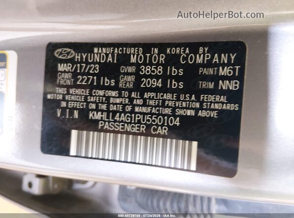 KMHLL4AG1PU550104 2023 HYUNDAI ELANTRA Silver Շարժիչի բաժամունքի տեսք