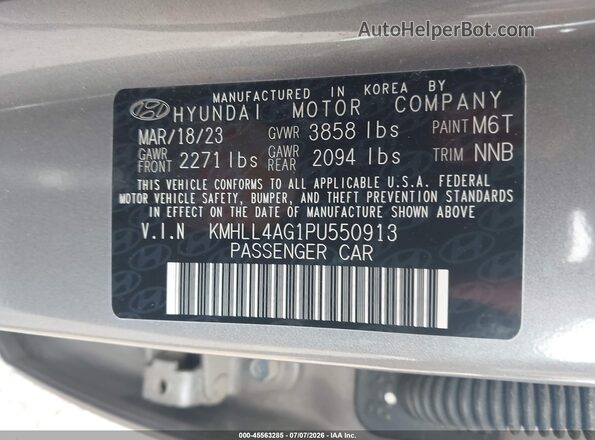 KMHLL4AG1PU550913 2023 HYUNDAI ELANTRA Gray ძრავის განყოფილების ხედი