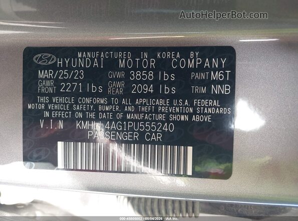 KMHLL4AG1PU555240 2023 HYUNDAI ELANTRA Silver Շարժիչի բաժամունքի տեսք