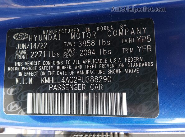 KMHLL4AG2PU388290 2023 HYUNDAI ELANTRA Синий Вид подкапотного пространства