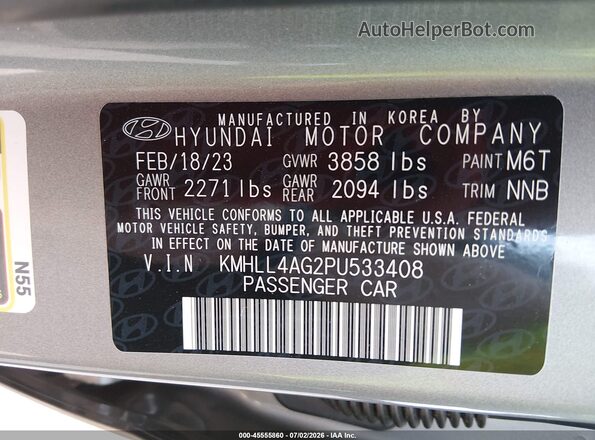 KMHLL4AG2PU533408 2023 HYUNDAI ELANTRA Серебряный Вид подкапотного пространства