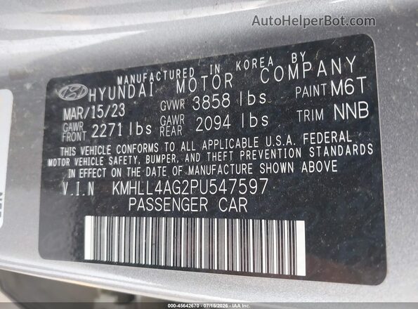 KMHLL4AG2PU547597 2023 HYUNDAI ELANTRA Gray Widok komory silnika
