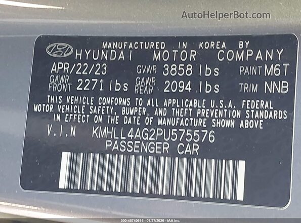KMHLL4AG2PU575576 2023 HYUNDAI ELANTRA Gray Engine compartment view