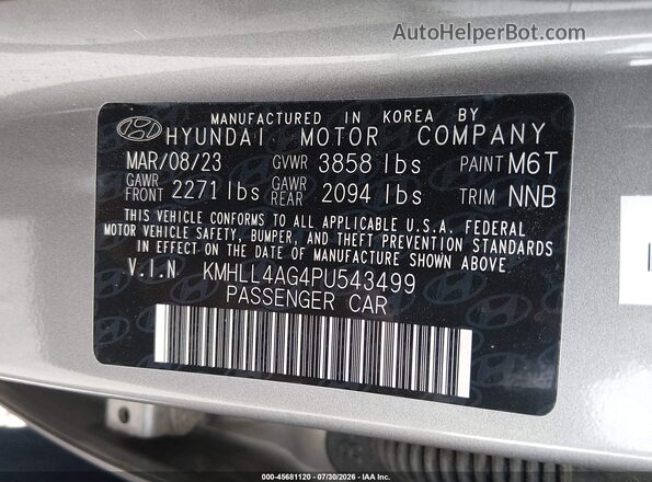 KMHLL4AG4PU543499 2023 HYUNDAI ELANTRA Серый Вид подкапотного пространства