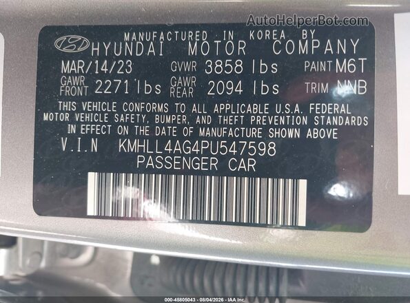 KMHLL4AG4PU547598 2023 HYUNDAI ELANTRA Silver ძრავის განყოფილების ხედი