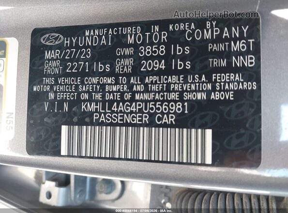 KMHLL4AG4PU556981 2023 HYUNDAI ELANTRA Gray Vista del compartimento del motor