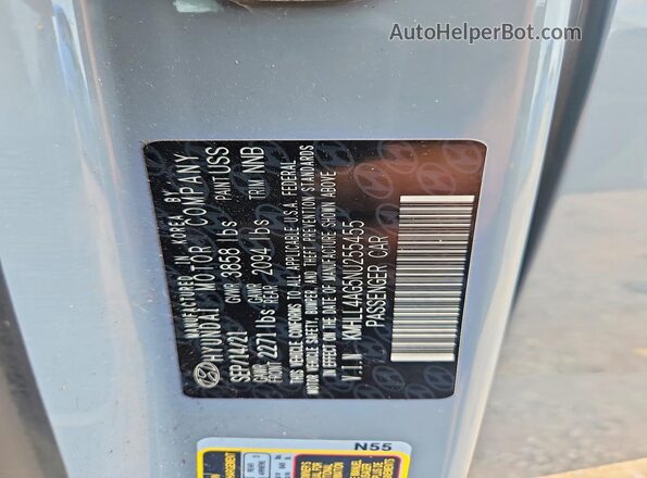 KMHLL4AG5NU255455 2022 HYUNDAI ELANTRA Gray Շարժիչի բաժամունքի տեսք