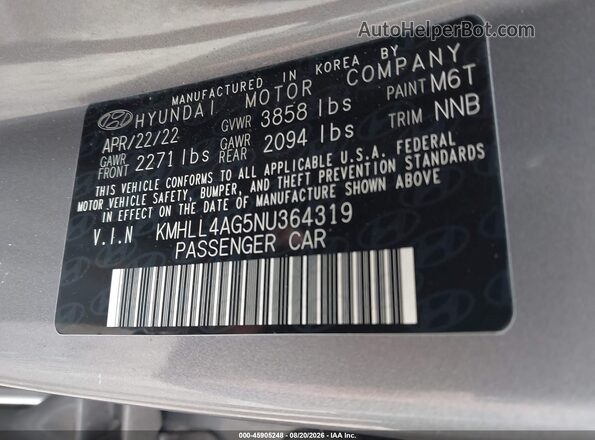KMHLL4AG5NU364319 2022 HYUNDAI ELANTRA Серый Вид подкапотного пространства