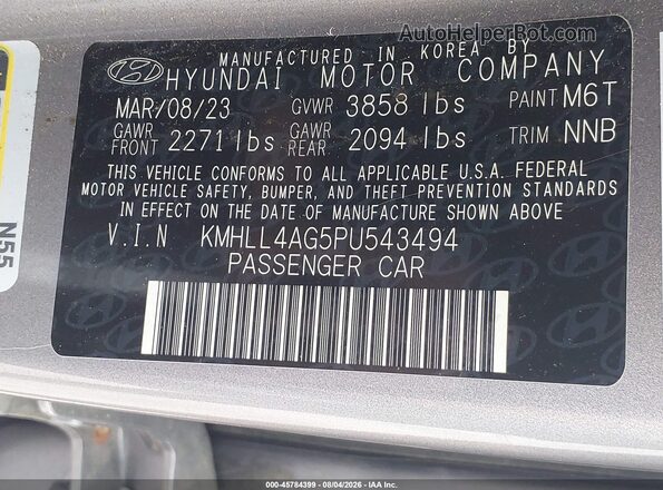 KMHLL4AG5PU543494 2023 HYUNDAI ELANTRA Black ძრავის განყოფილების ხედი