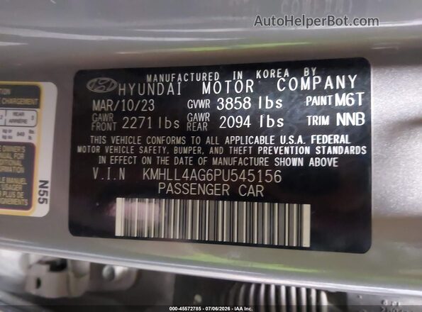 KMHLL4AG6PU545156 2023 HYUNDAI ELANTRA Gray Widok komory silnika