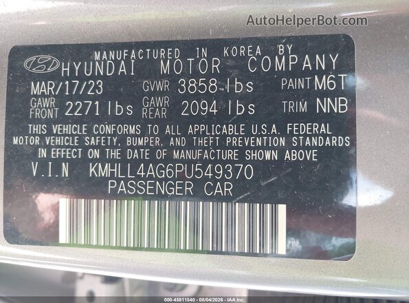 KMHLL4AG6PU549370 2023 HYUNDAI ELANTRA Silver ძრავის განყოფილების ხედი