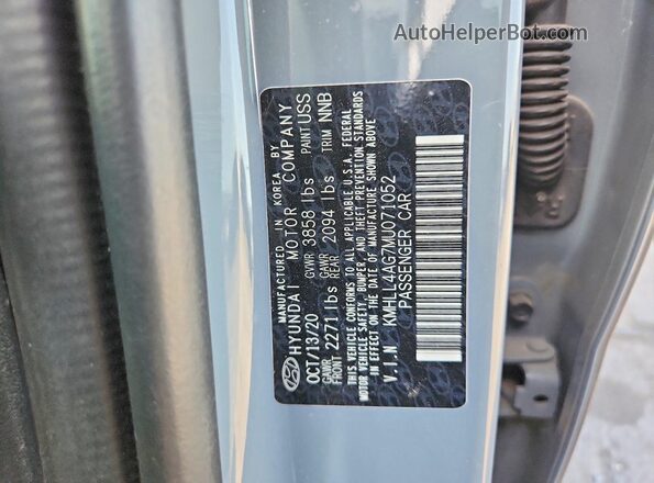 KMHLL4AG7MU071052 2021 HYUNDAI ELANTRA Gray Вид наклейки з VIN-кодом