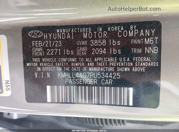 KMHLL4AG7PU534425 2023 HYUNDAI ELANTRA Gray Շարժիչի բաժամունքի տեսք