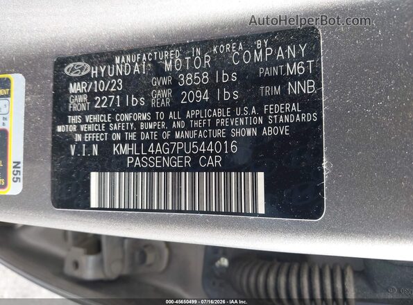 KMHLL4AG7PU544016 2023 HYUNDAI ELANTRA Silver Vista del compartimento del motor