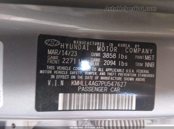 KMHLL4AG7PU547627 2023 HYUNDAI ELANTRA Gray Widok komory silnika