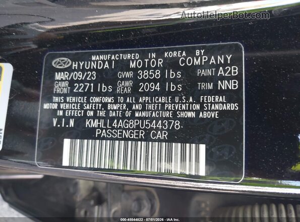 KMHLL4AG8PU544378 2023 HYUNDAI ELANTRA Black ძრავის განყოფილების ხედი
