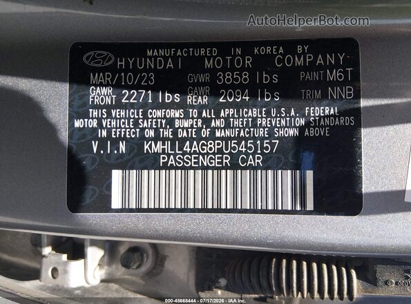 KMHLL4AG8PU545157 2023 HYUNDAI ELANTRA Gray Շարժիչի բաժամունքի տեսք