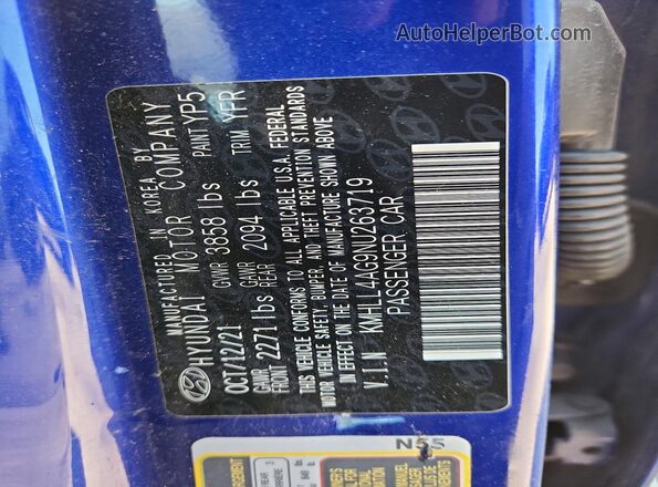 KMHLL4AG9NU263719 2022 HYUNDAI ELANTRA Blue VIN sticker view
