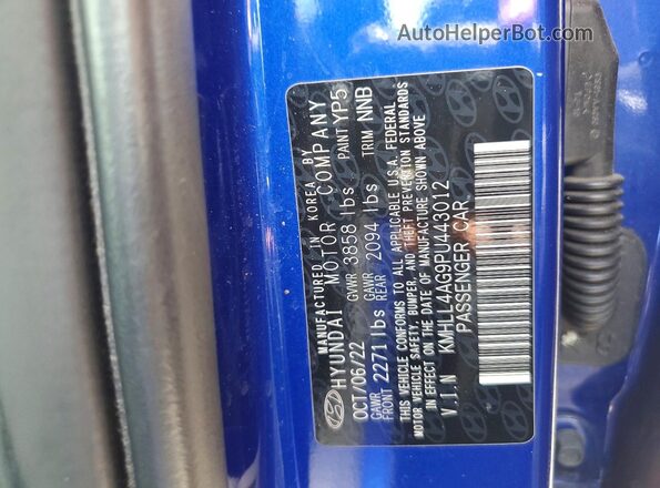 KMHLL4AG9PU443012 2023 HYUNDAI ELANTRA Blue Շարժիչի բաժամունքի տեսք