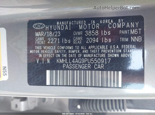 KMHLL4AG9PU550917 2023 HYUNDAI ELANTRA Gray Widok komory silnika