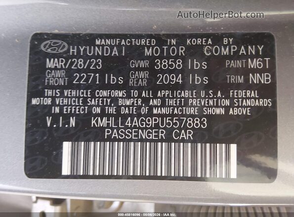 KMHLL4AG9PU557883 2023 HYUNDAI ELANTRA Gray Widok komory silnika