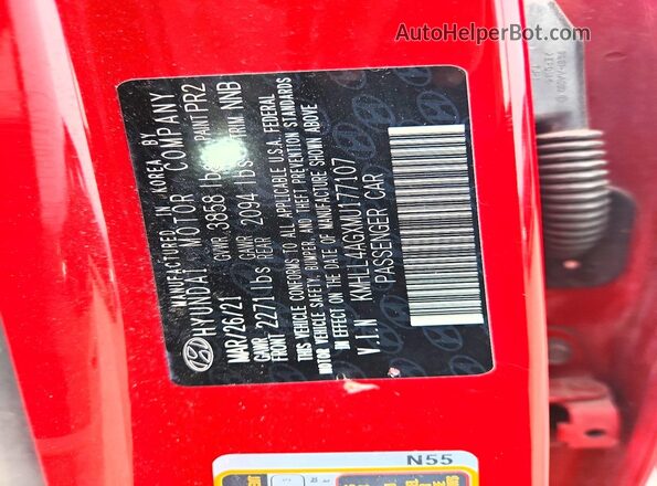 KMHLL4AGXMU177107 2021 HYUNDAI ELANTRA Red Vista del compartimento del motor