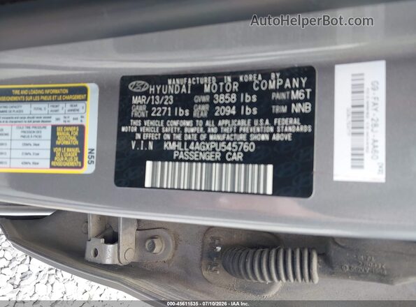 KMHLL4AGXPU545760 2023 HYUNDAI ELANTRA Gray ძრავის განყოფილების ხედი