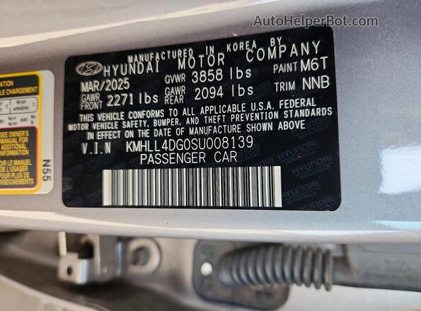 KMHLL4DG0SU008139 2025 HYUNDAI ELANTRA Silver Вид наклейки з VIN-кодом