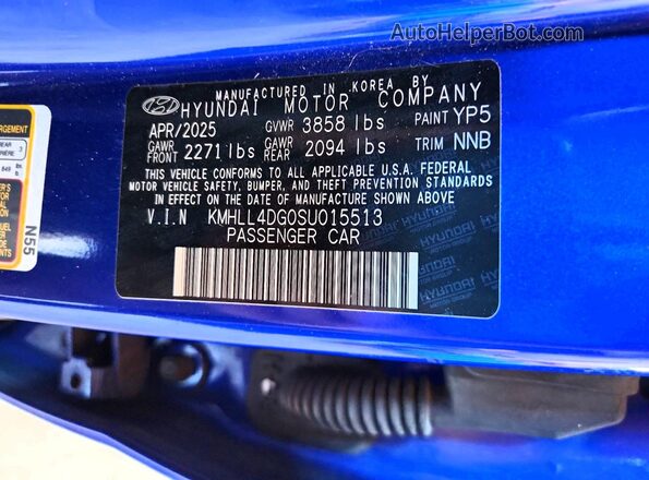 KMHLL4DG0SU015513 2025 HYUNDAI ELANTRA Blue Вид підкапотного простору