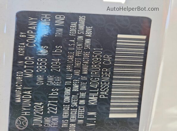 KMHLL4DG1RU839501 2024 HYUNDAI ELANTRA White Widok komory silnika