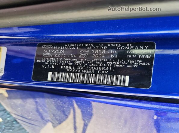 KMHLL4DG1SU898411 2025 HYUNDAI ELANTRA Blue Вид наклейки з VIN-кодом