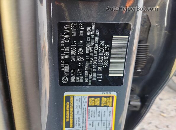KMHLL4DG1TU205984 2026 HYUNDAI ELANTRA Gray VIN კოდის სტიკერის ხედი