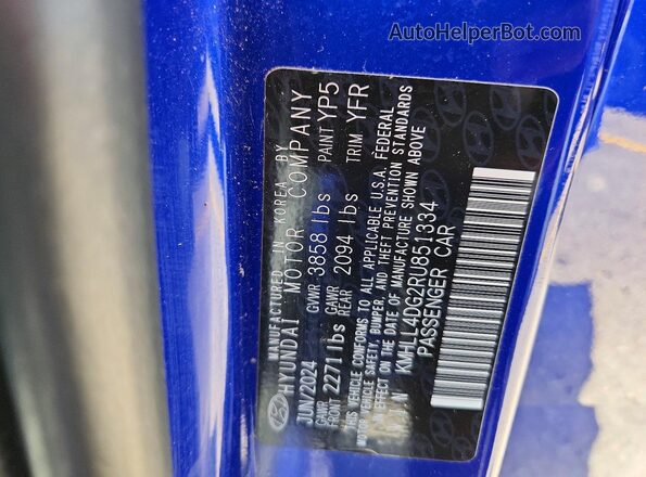 KMHLL4DG2RU851334 2024 HYUNDAI ELANTRA Blue Вид наклейки з VIN-кодом