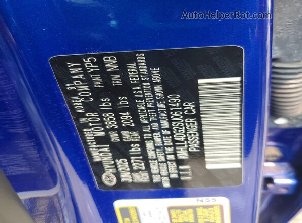 KMHLL4DG2SU061490 2025 HYUNDAI ELANTRA Blue VIN կոդի պիտակի տեսք