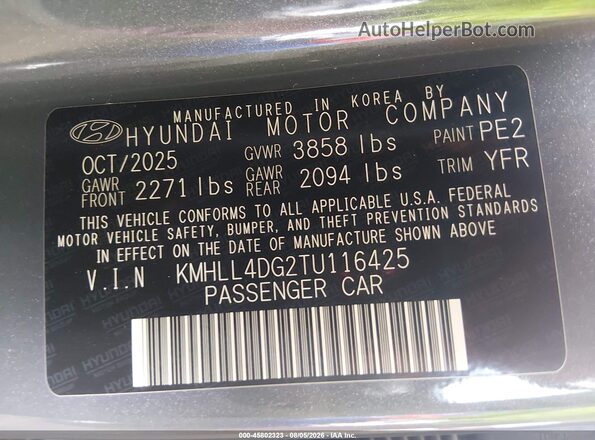 KMHLL4DG2TU116425 2026 HYUNDAI ELANTRA Серый Вид подкапотного пространства